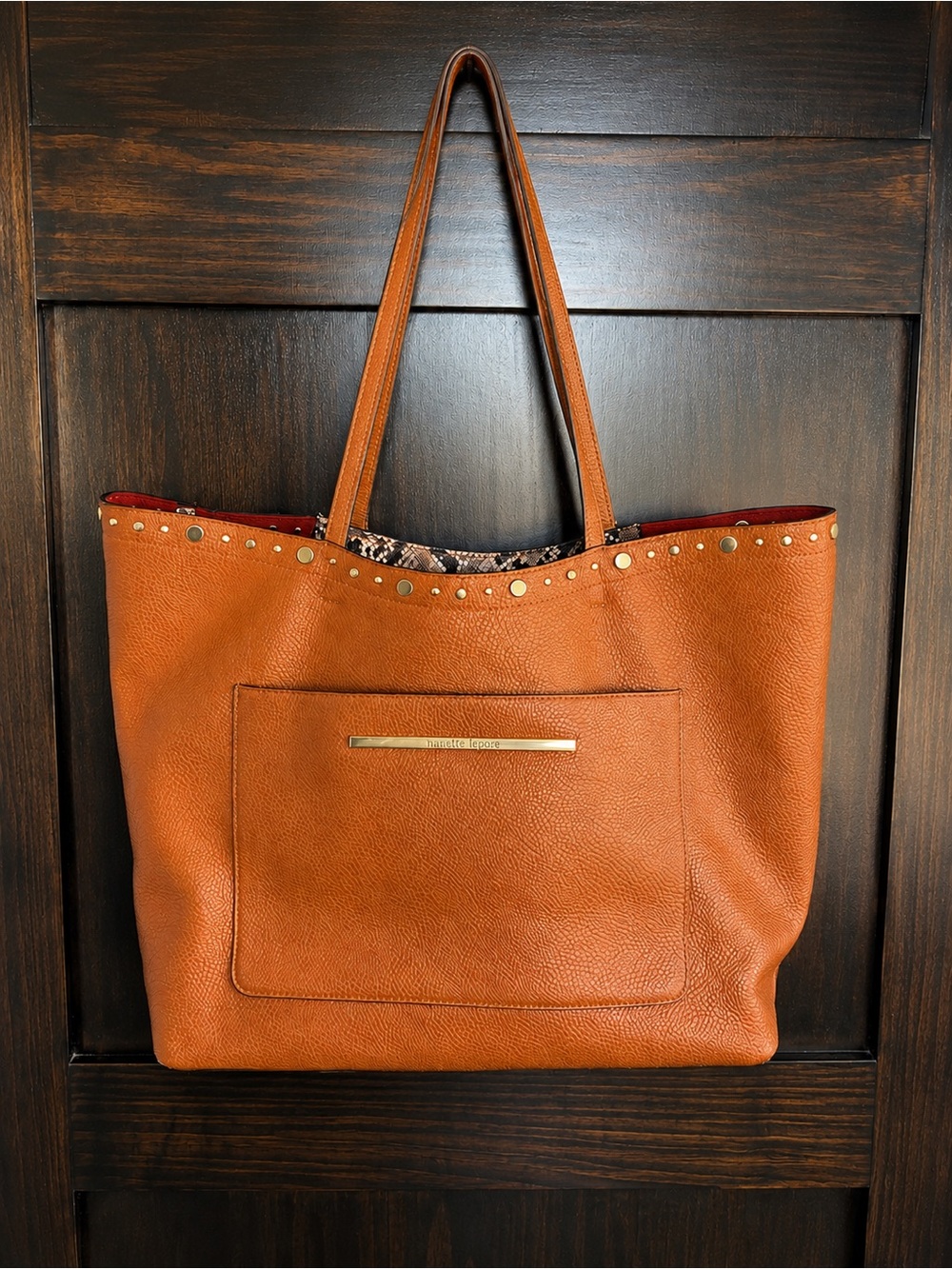 Steve Madden Brown Leather Tote with Gold Studs